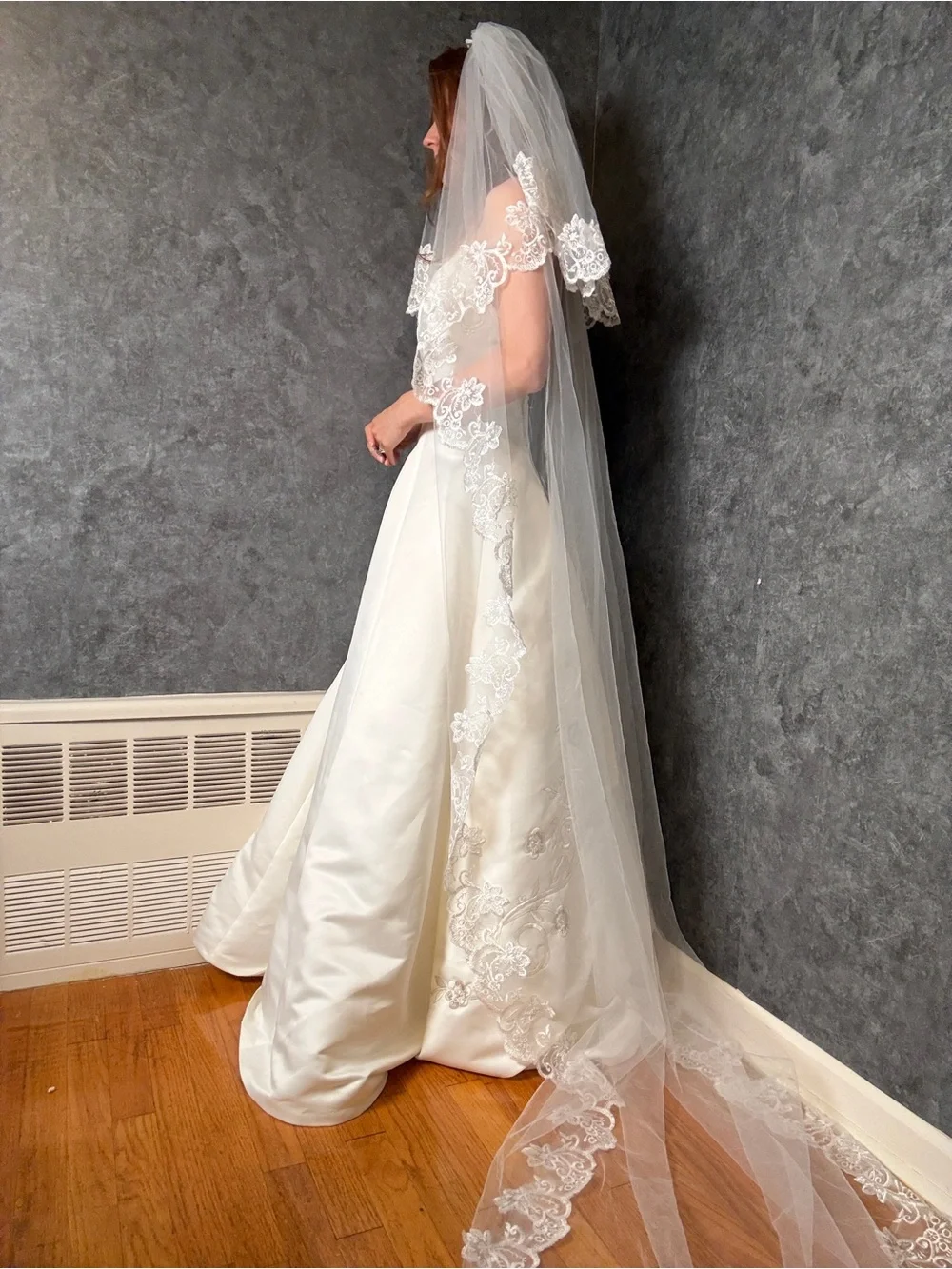 Cathedral Length Lace Wedding Veil with Blusher